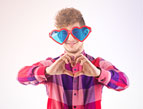 goofy valentine guy with heart glasses